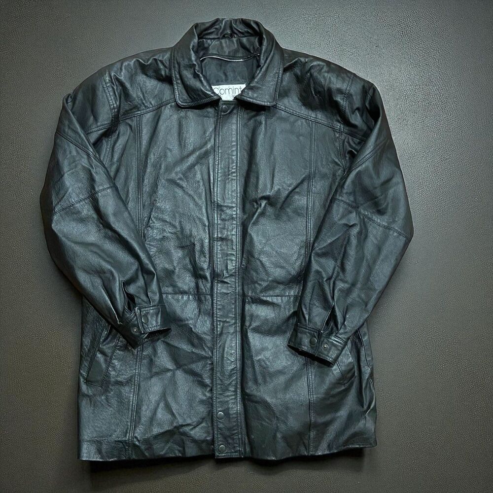 Comint For Men Vintage 90s Black Genuine Leather Trench Coat Men's Size Large